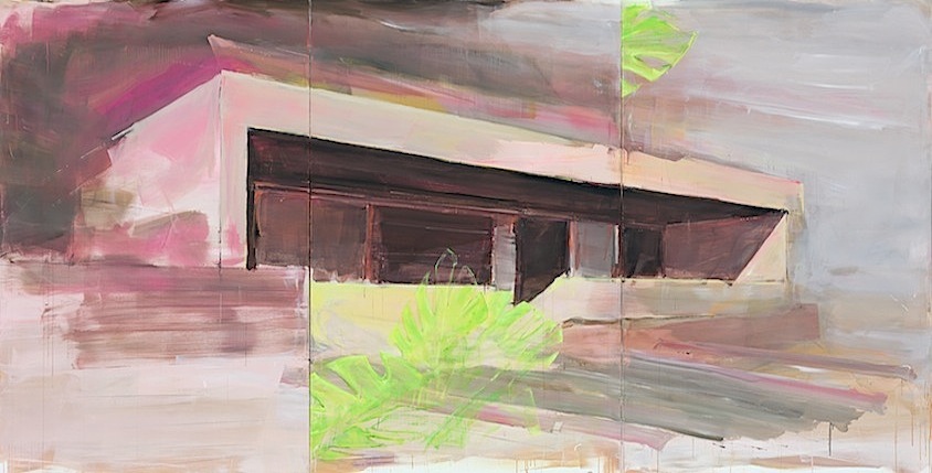 André Deloar: Displacement v1, 2017, acrylic and oil on canvas, 190 x 405 cm


